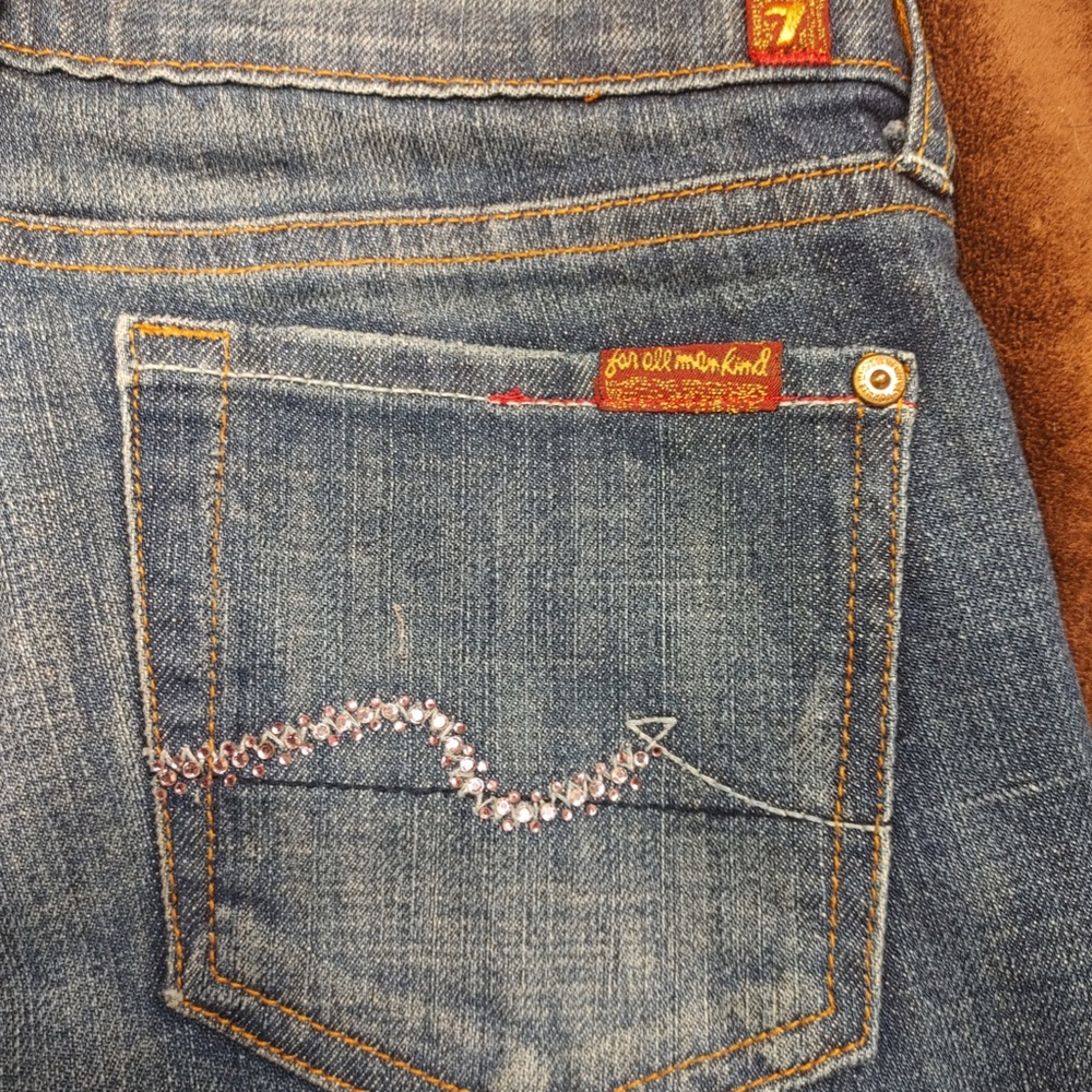 7 For All Mankind Pink Rhinestone Bootcut Jeans - Picture 7 of 7